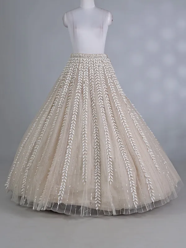 Beige net sweetheart wedding lehenga choli