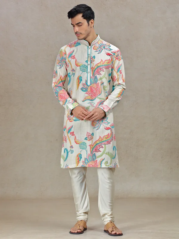 Beige Opulent elegance mens kurta set for festival