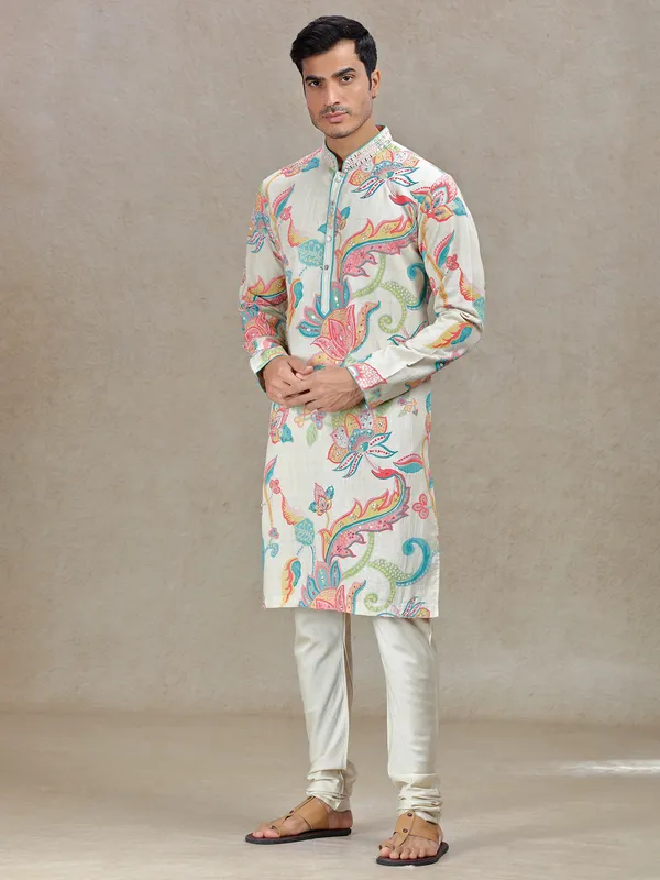 Beige Opulent elegance mens kurta set for festival