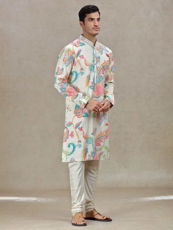 Beige Opulent elegance mens kurta set for festival