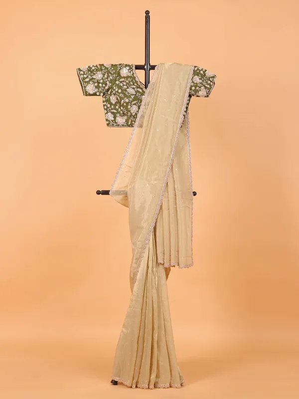Beige organza saree for wedding wear
