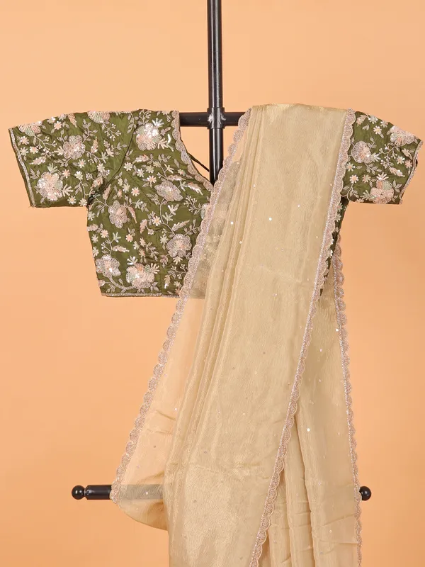 Beige organza saree for wedding wear
