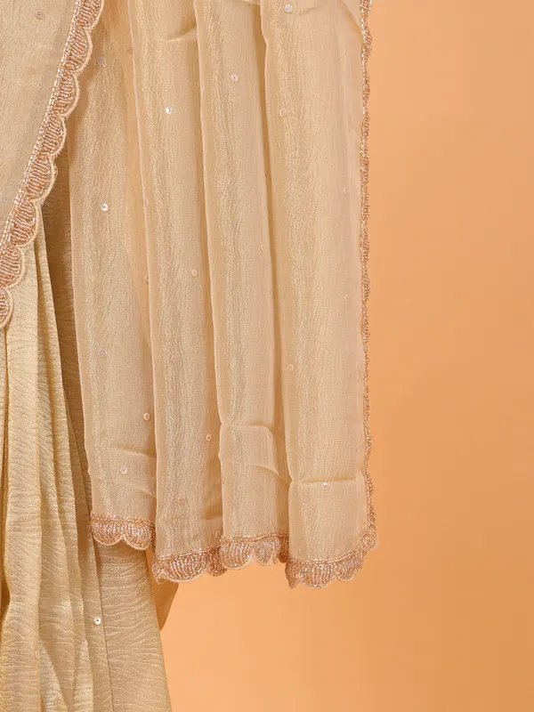 Beige organza saree for wedding wear