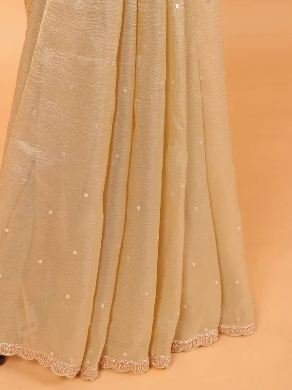 Beige organza saree for wedding wear