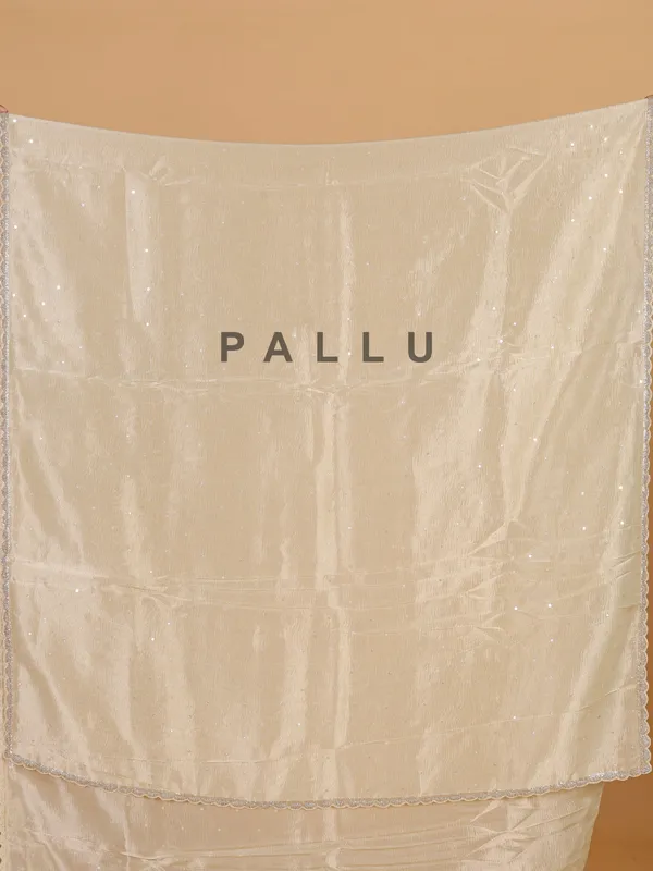 Beige organza wedding wear saree for women
