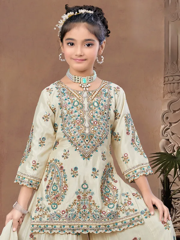 Beige pakistani palazzo suit with dupatta