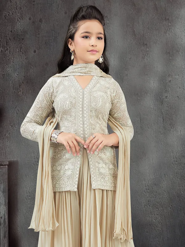 Beige palazzo suit in soft georgette
