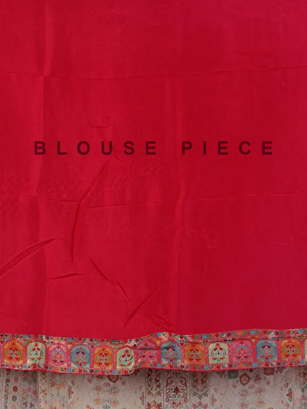 Beige pashmina silk saree with colorful motifs