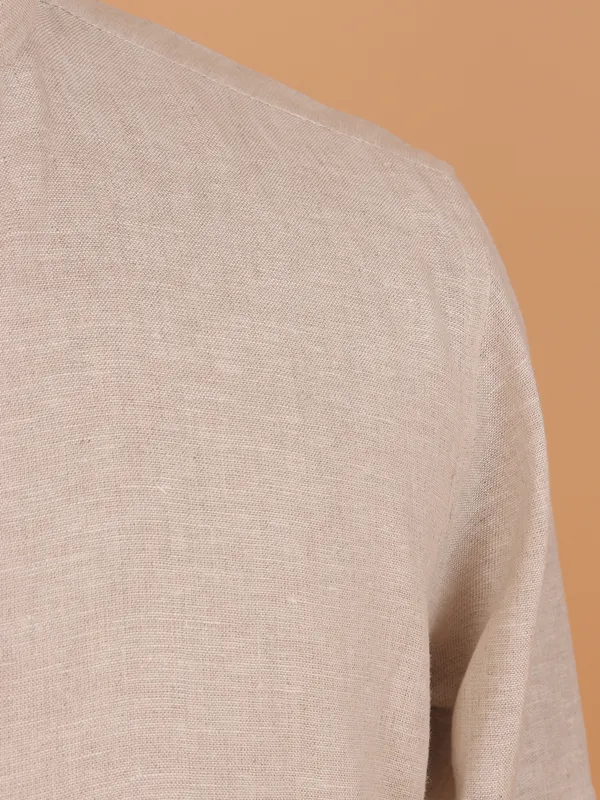 Beige plain cotton kurta set for men