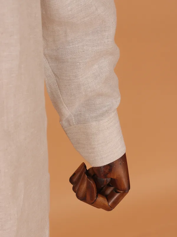 Beige plain cotton kurta set for men