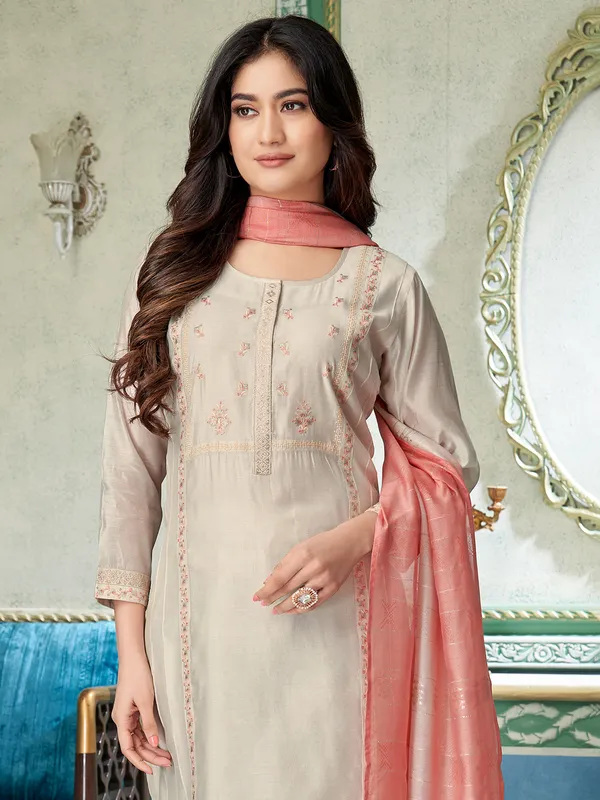 Beige printd festive wear salwar suit