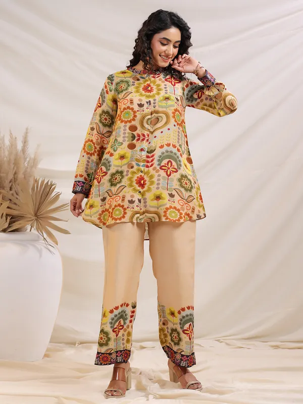 Beige printed co-ord set in linen