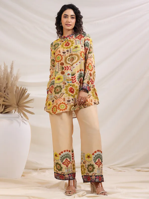 Beige printed co-ord set in linen