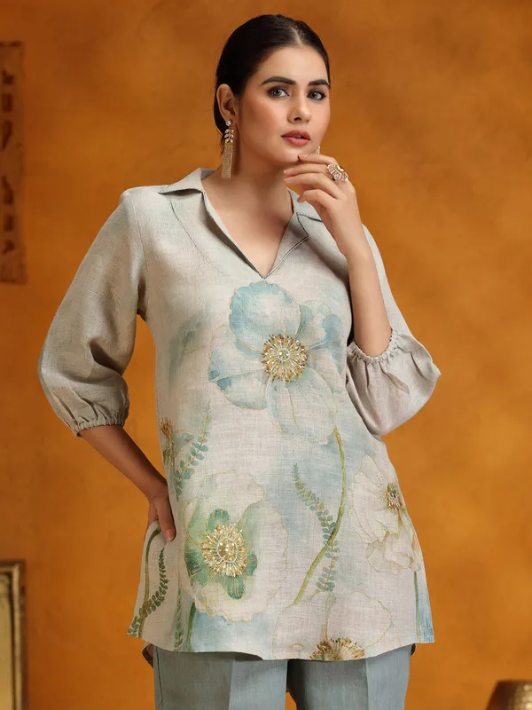 Beige printed cotton co-ord set