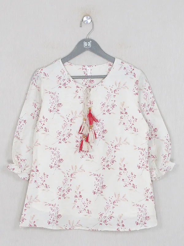 Beige printed cotton gorgeous casual wear top