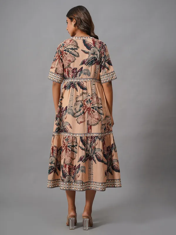 Beige printed cotton kurti for women