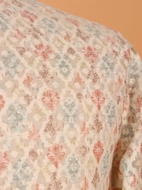 Beige printed cotton silk festive ready kurta suit