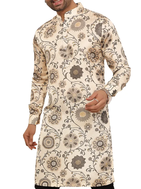 Beige printed kurta for festive look