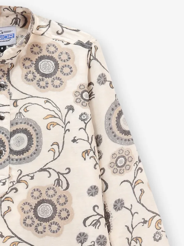 Beige printed kurta suit for festival for boys