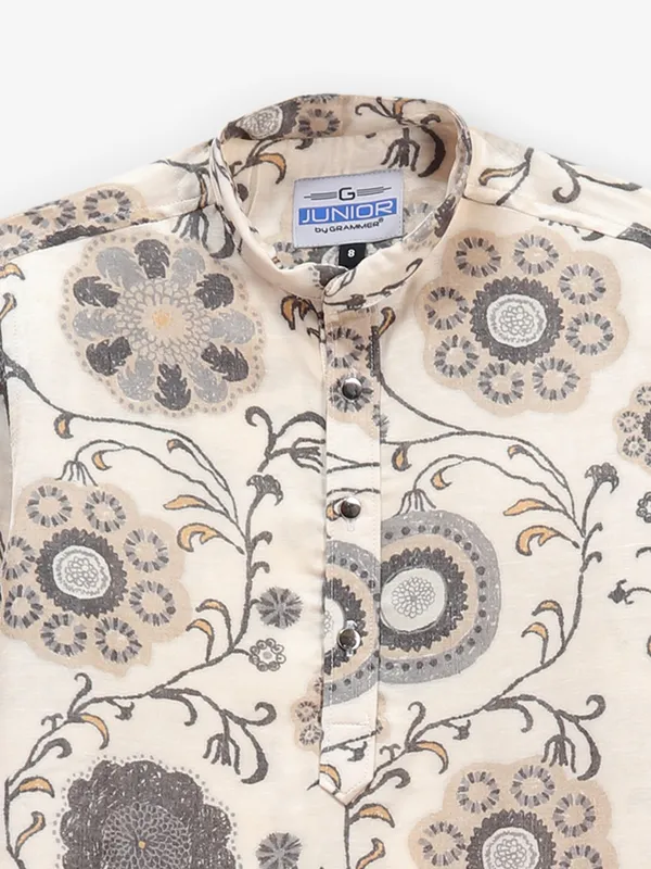Beige printed kurta suit for festival for boys