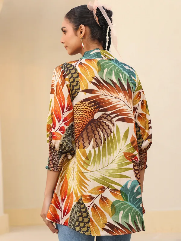 Beige printed satin top