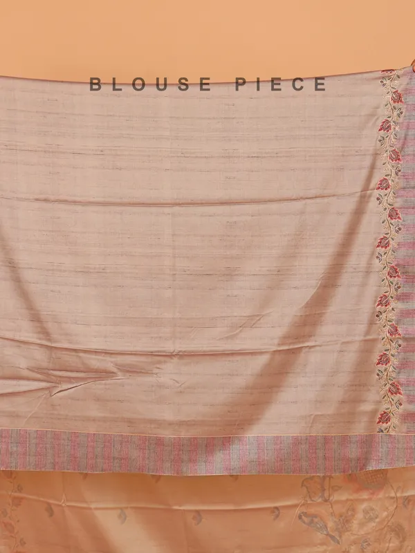 Beige printed semi cotton silk festive wear saree