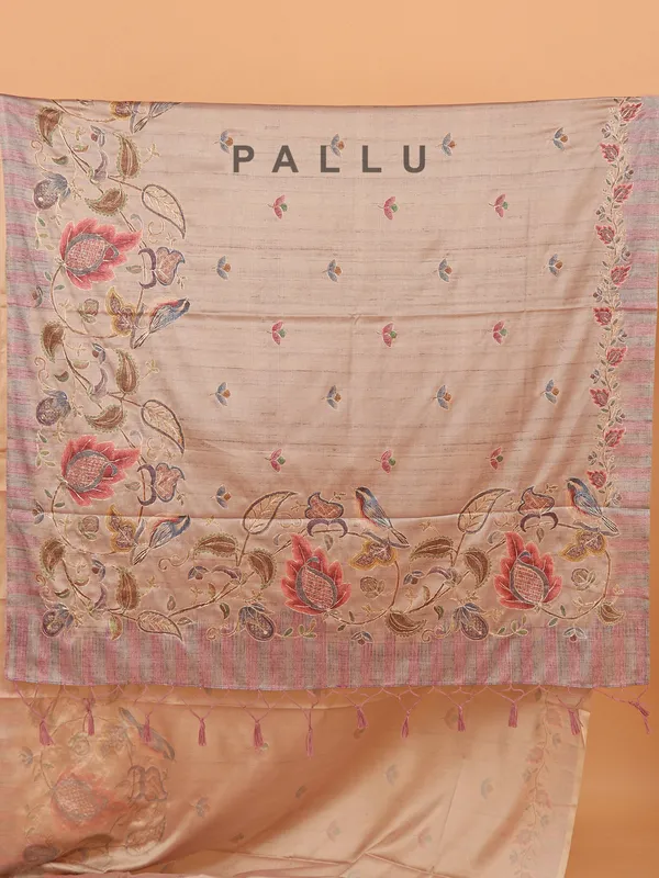 Beige printed semi cotton silk festive wear saree