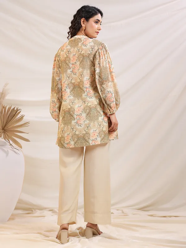 Beige printed sequins worked co-ord set