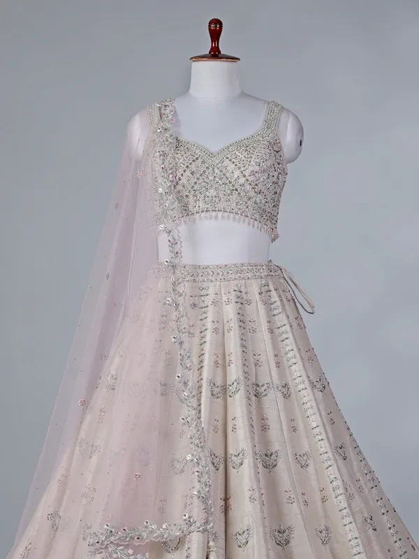 Beige raw silk bridal lehenga choli with dupatta