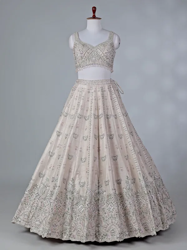 Beige raw silk bridal lehenga choli with dupatta
