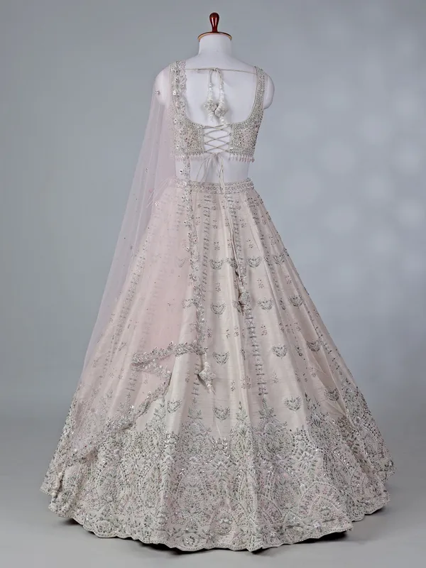 Beige raw silk bridal lehenga choli with dupatta
