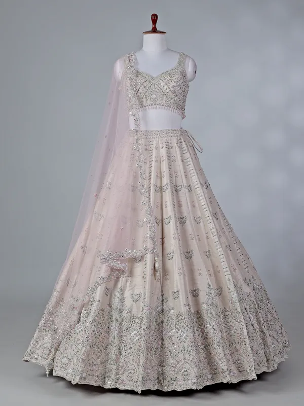Beige raw silk bridal lehenga choli with dupatta