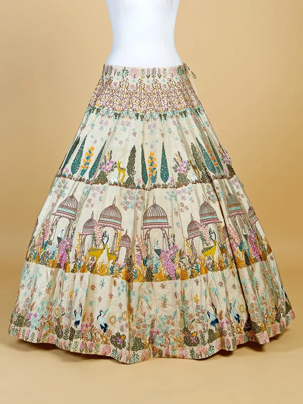 Beige raw silk embroidery lehenga choli