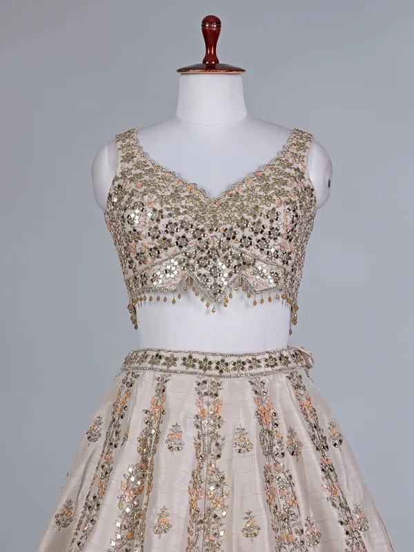 Beige raw silk lehenga choli with sequins shine