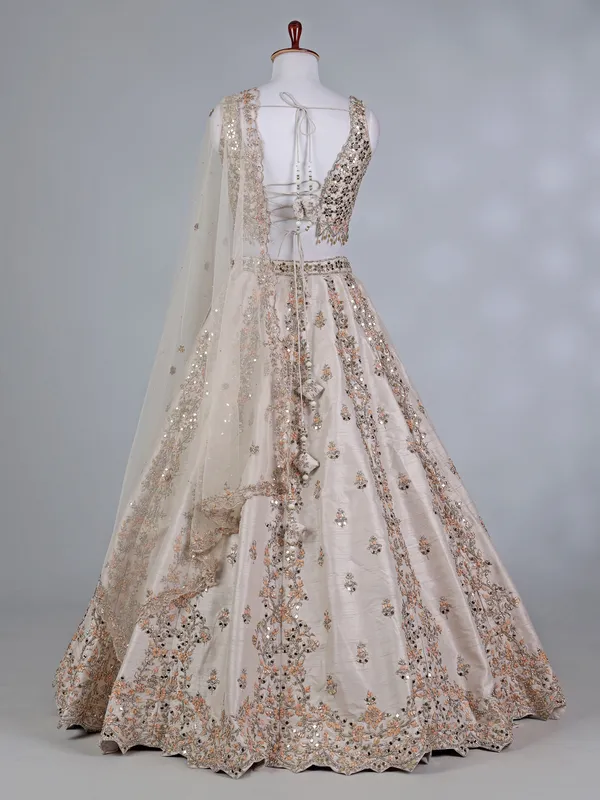 Beige raw silk lehenga choli with sequins shine