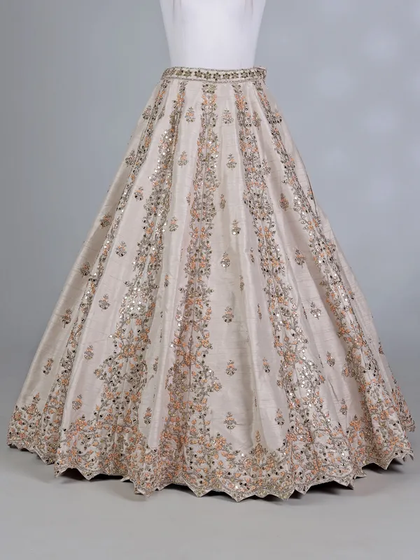 Beige raw silk lehenga choli with sequins shine