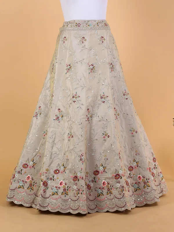 Beige raw silk unstitched lehenga choli