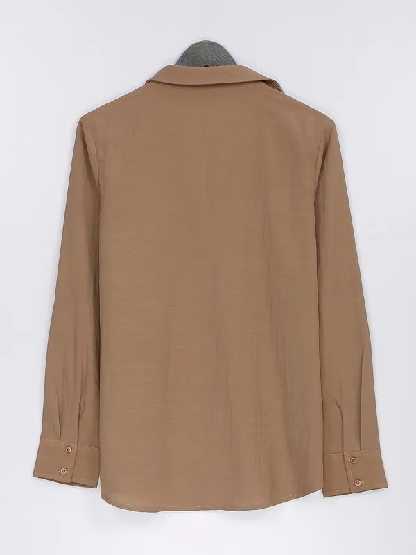 Brown rayon cotton full sleeves shirt