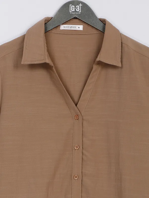 Brown rayon cotton full sleeves shirt