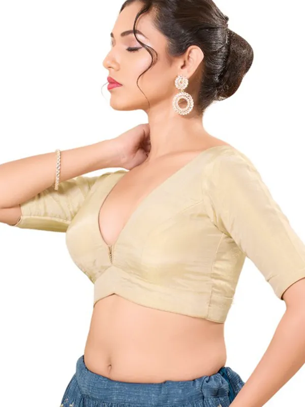 Beige ready made blouse in luxurious silk