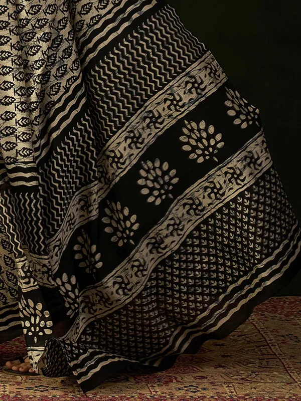 Beige saree in printed bhagalpuri silk