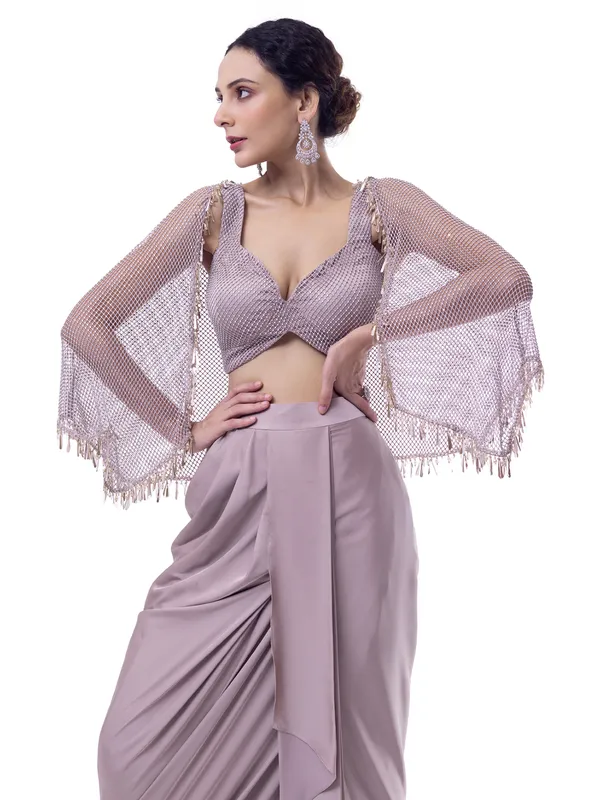 Beige satin indowestern suit