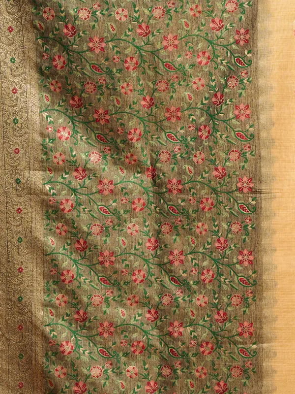 Beige semi cotton saree for graceful festive looks
