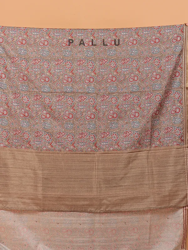 Beige semi cotton silk printed saree