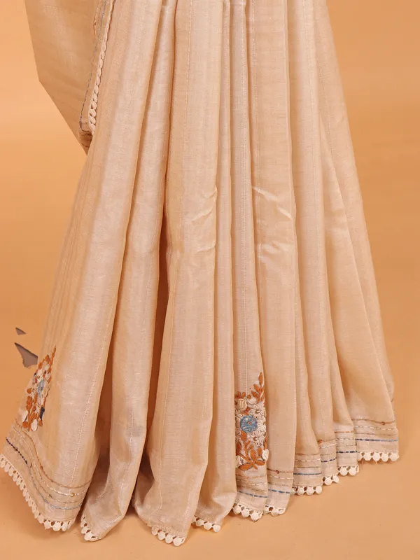 Beige semi cotton silk thread weaving saree