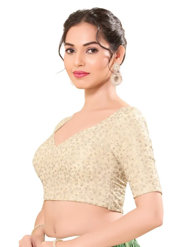 Beige sequins work silk readymade blouse