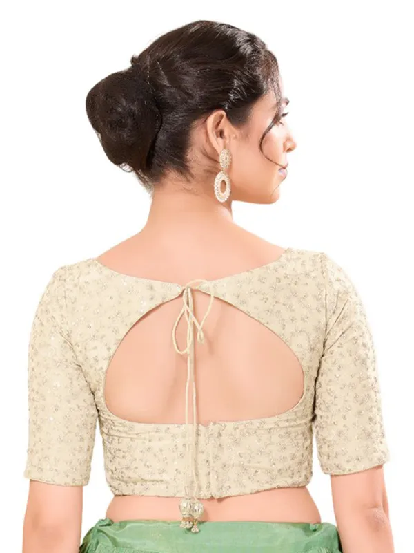 Beige sequins work silk readymade blouse