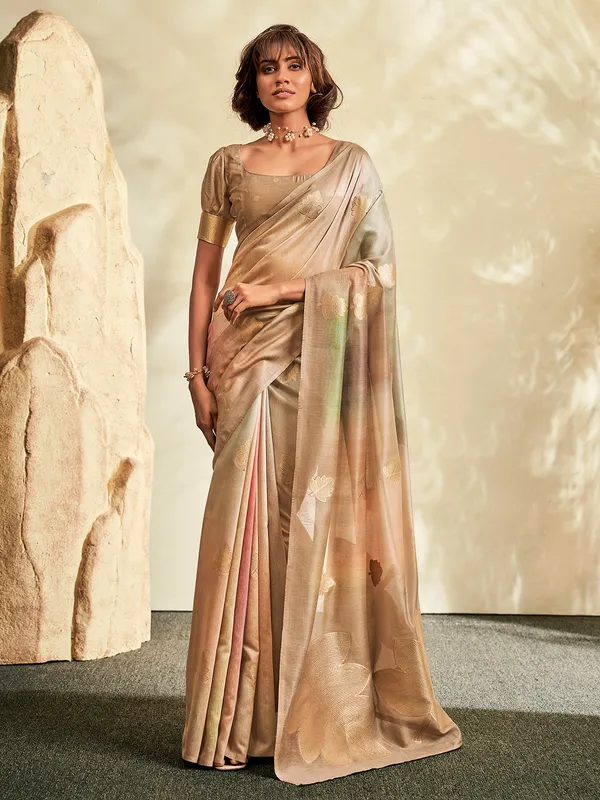 Beige shaded digital print saree