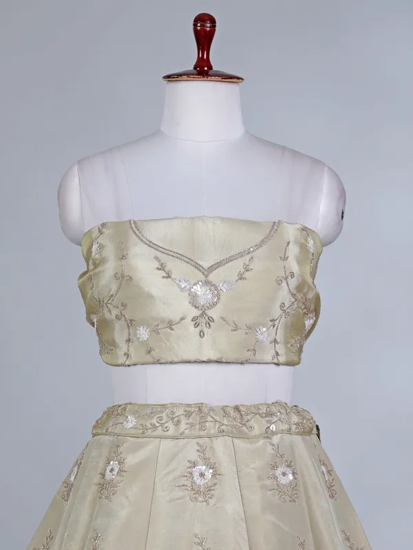 Beige silk cutdana and sequins bridal lehenga choli