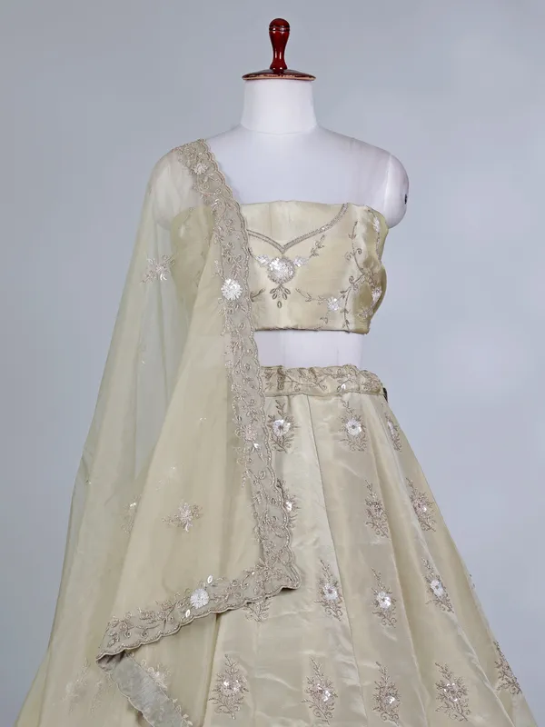 Beige silk cutdana and sequins bridal lehenga choli